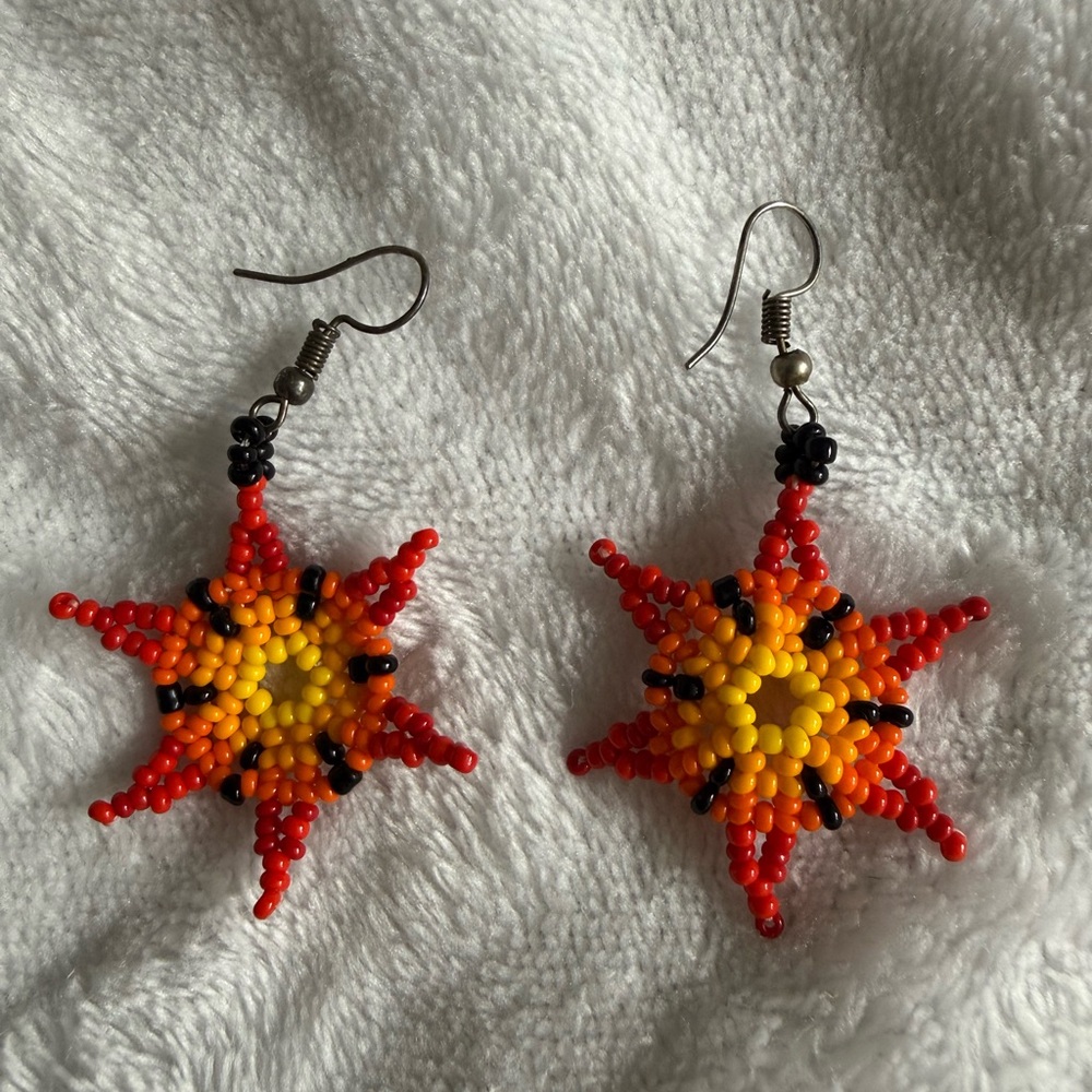 Handmade Beaded Sunburst Earrings - Picture 2 of 3